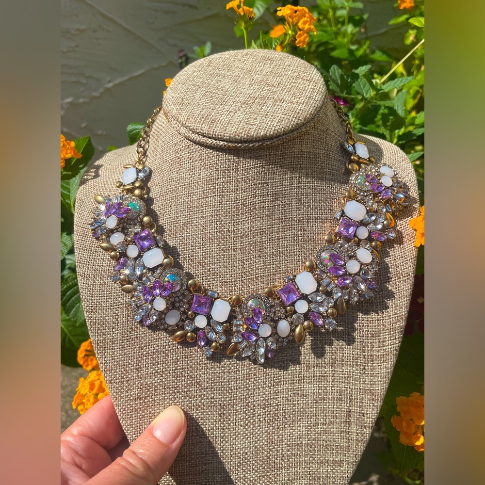 Adjustable Purple Jeweled Statement Fashion Necklace (16” long)